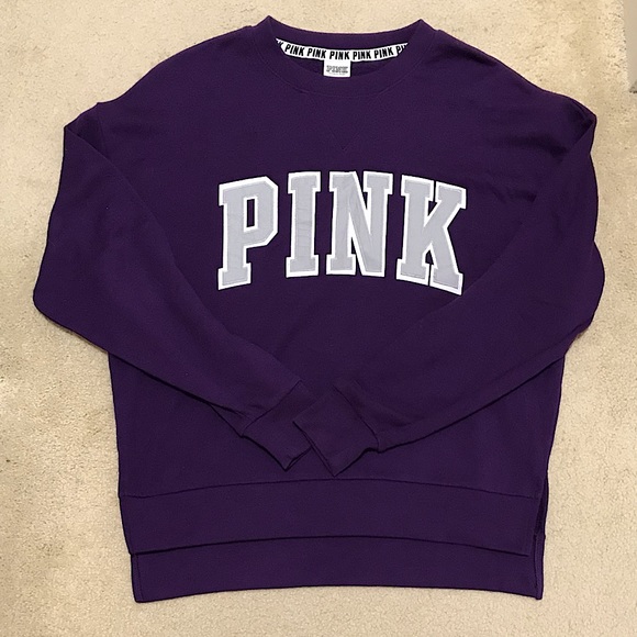 🆕🔥PINK BY VS REALLY CUTE CREW NECK FITTED SWEATSHIRT PURPLE&GRAY NWOT!! - Picture 2 of 6